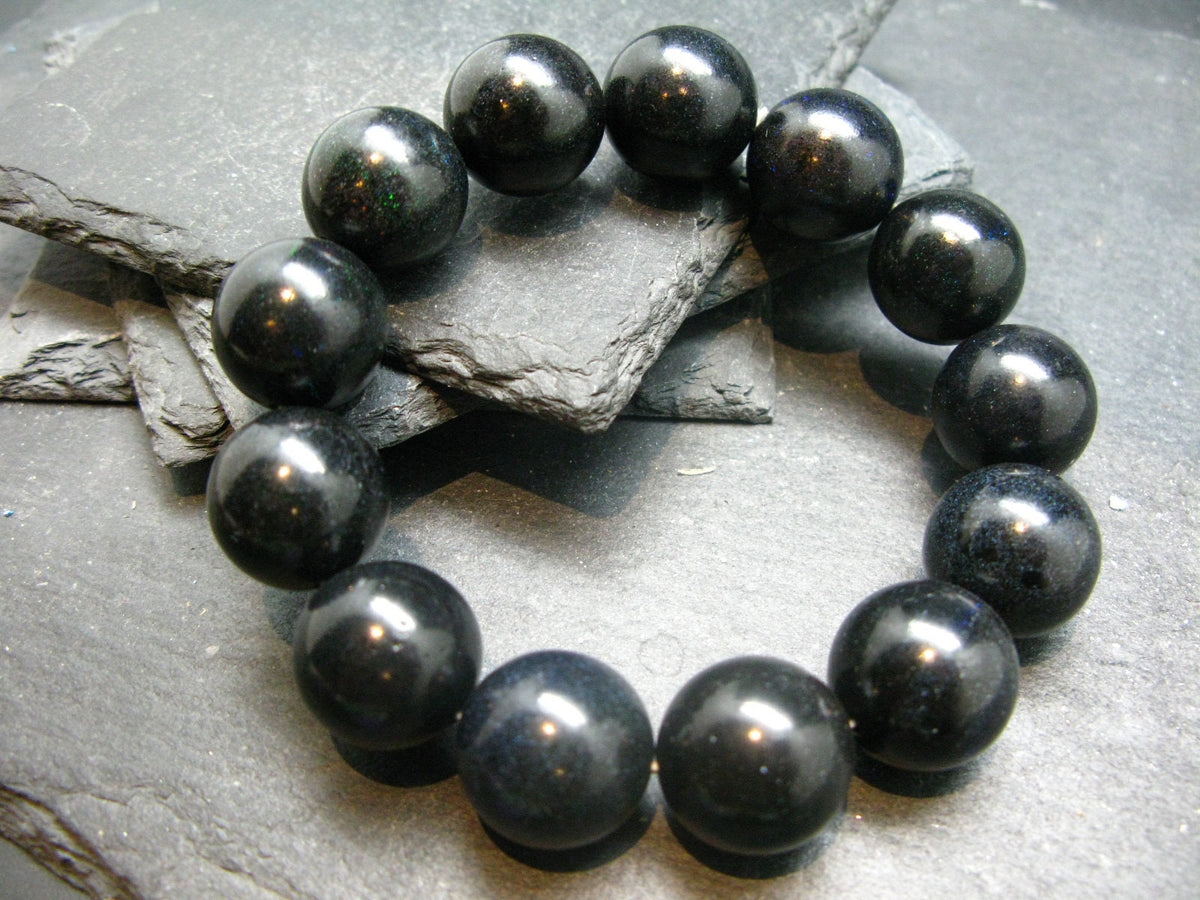 Black Opal Genuine Bracelet ~ 7 Inches ~ 17mm Round Beads