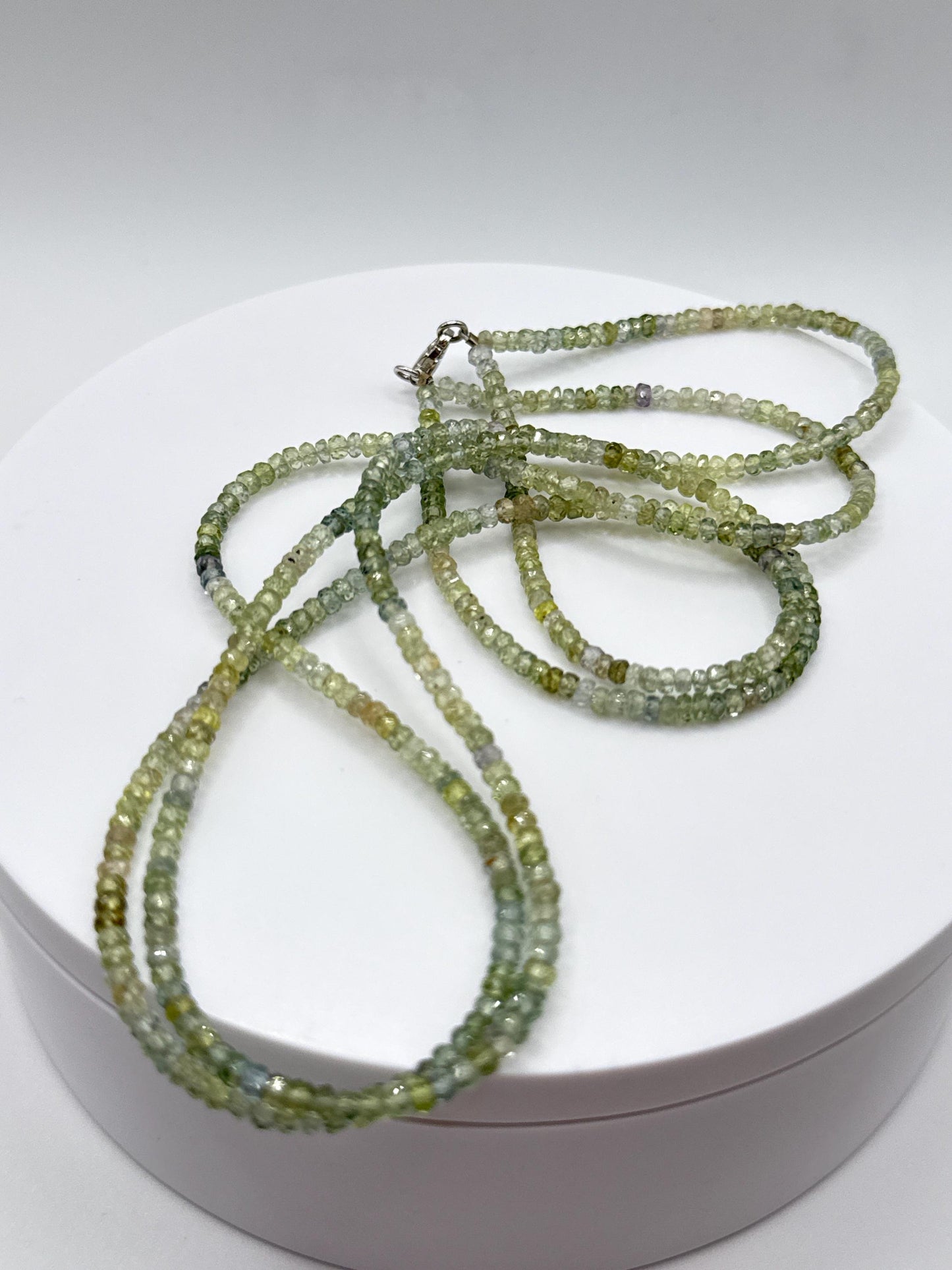 Green Sapphire Beaded Necklace: Genuine Gemstone Healing Crystal - 18in