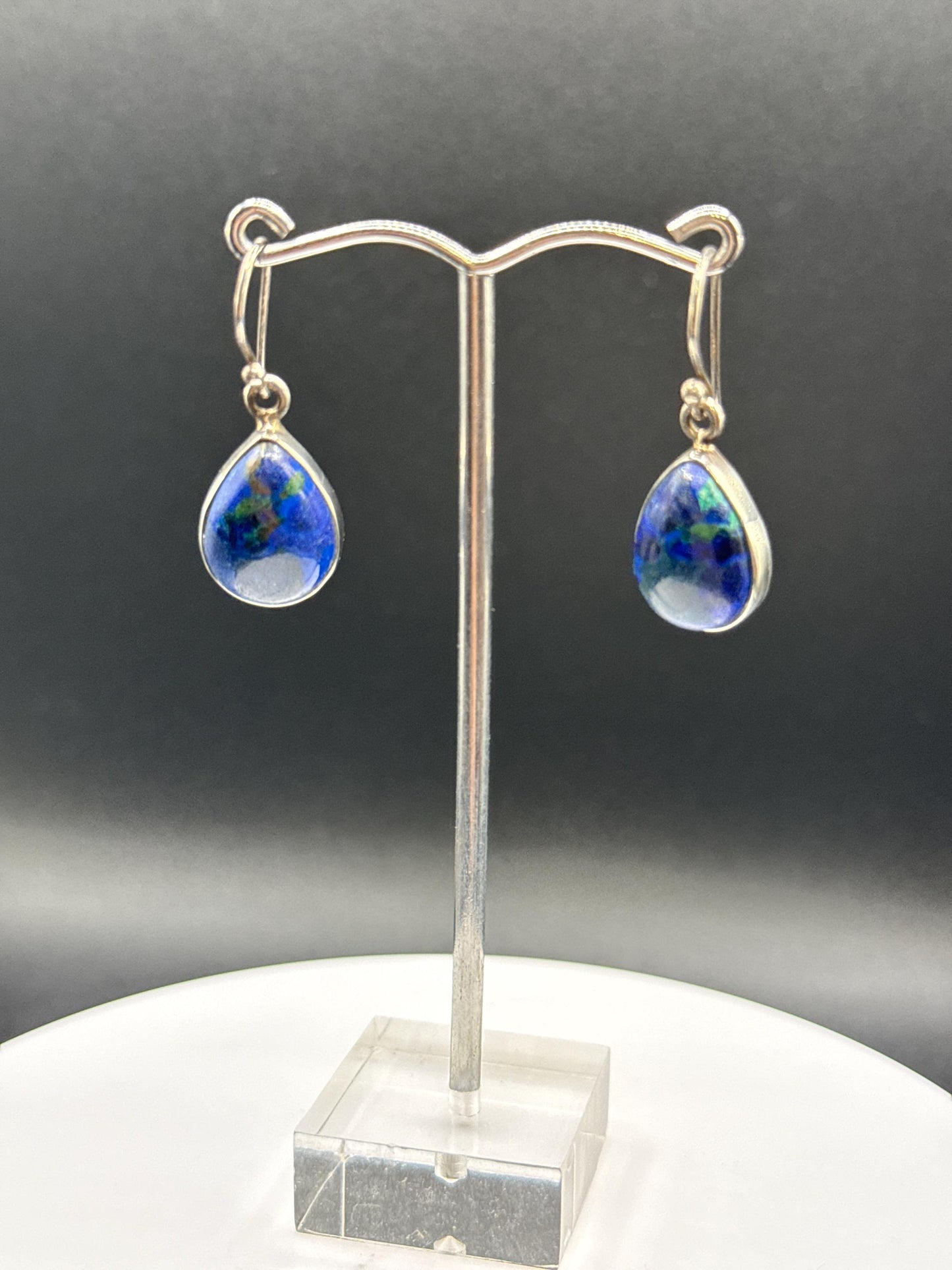 Azurite Teardrop Earrings | Sterling Silver Dangle | Blue Crystal Jewelry