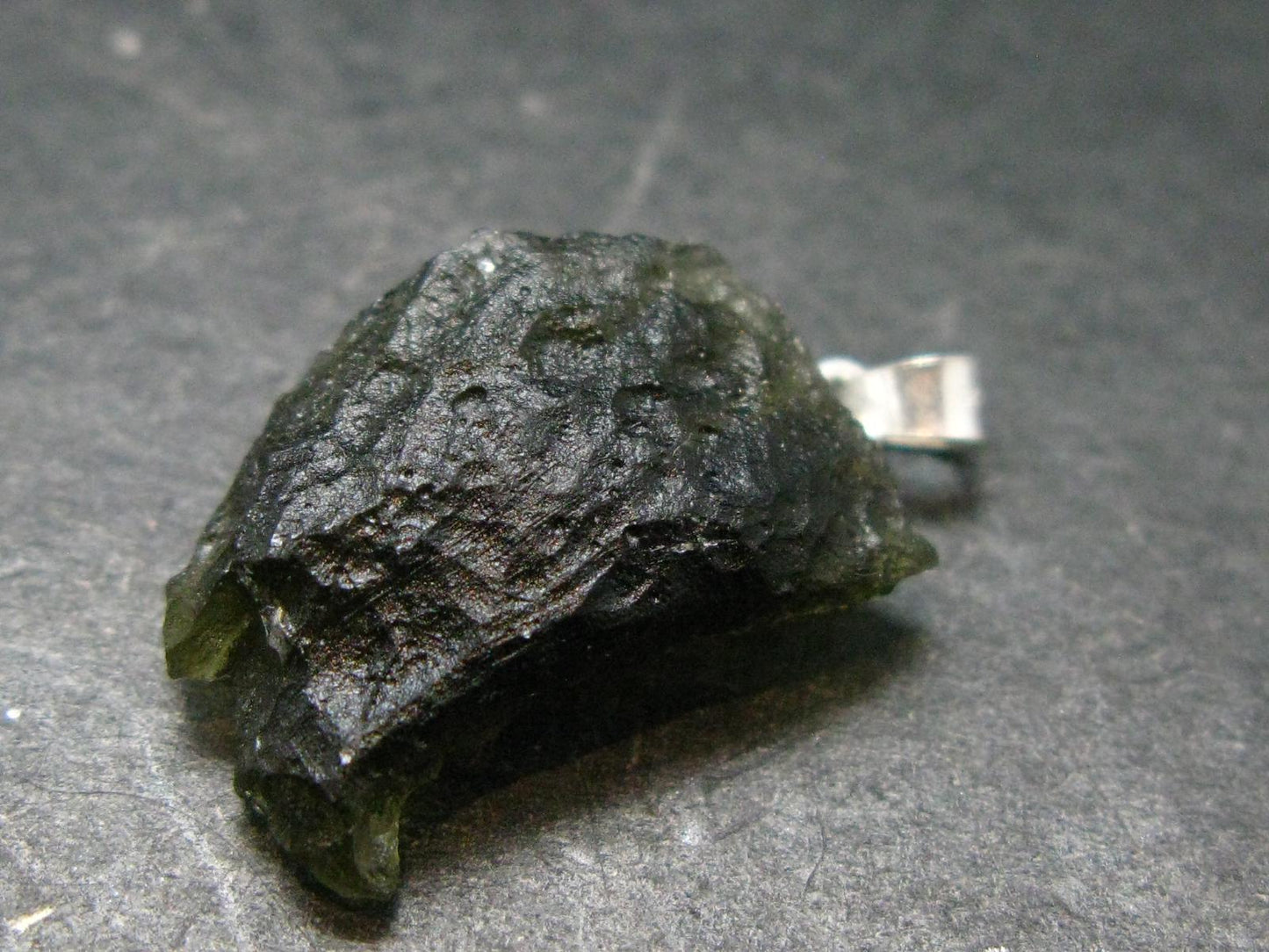 Moldavite Tektite Silver Pendant from Czech Republic - 1.0" - 2.52 Grams