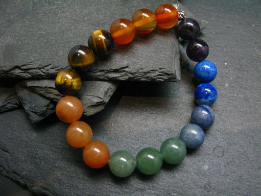 7 Chakra Genuine Bracelet ~ 7 Inches ~ 10mm Round Beads