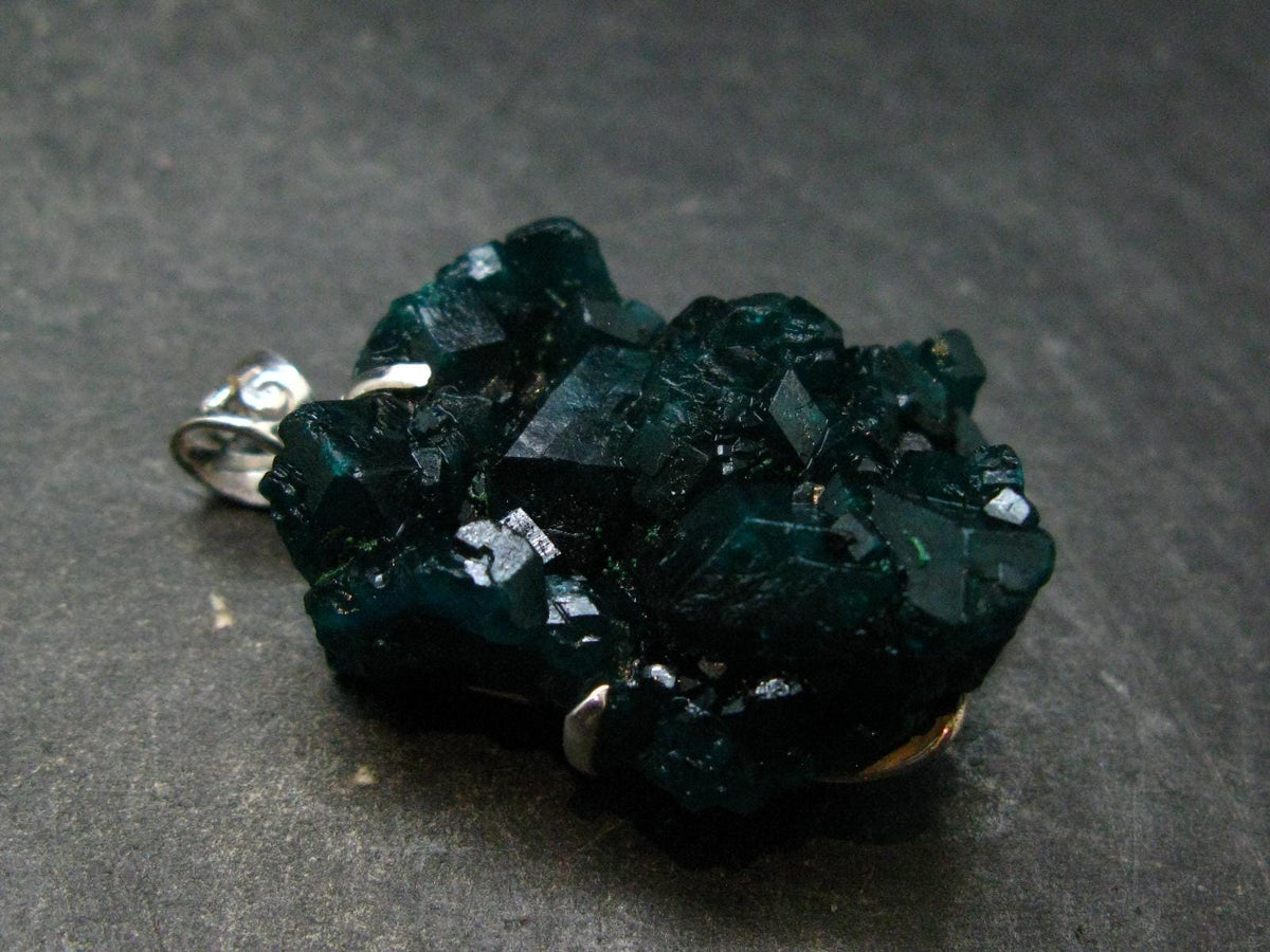 Dioptase Crystal Silver Pendant from Congo - 17.82 Grams - 1.7"