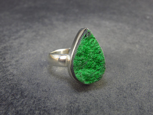 Uvarovite (Green Chromium Garnet) Cluster Silver Ring from Russia - Size 6.5 - 4.71 Grams
