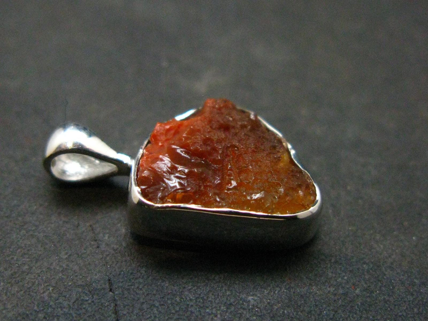 Raw Fire Opal Sterling Silver Pendant From Mexico - 1.7" - 1.01 Grams