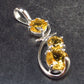Three Genuine Faceted Golden Yellow Citrine Crystals 925 Silver Pendant From Brazil - 1.4" - 4.13 Grams