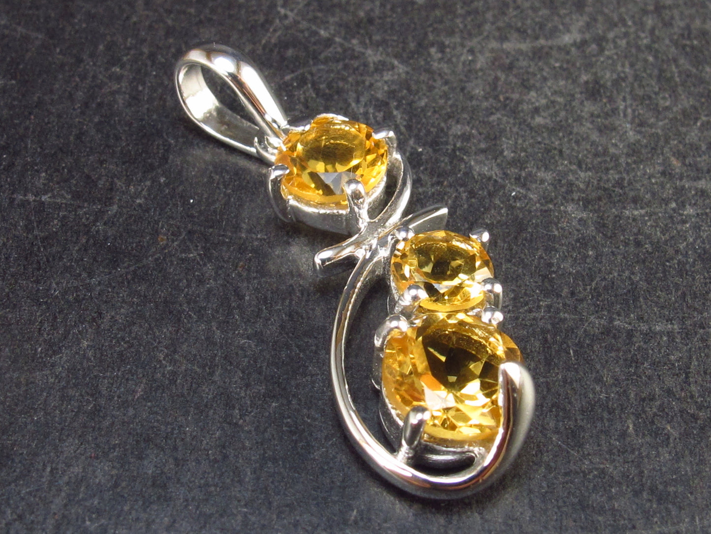 Three Genuine Faceted Golden Yellow Citrine Crystals 925 Silver Pendant From Brazil - 1.4" - 4.13 Grams