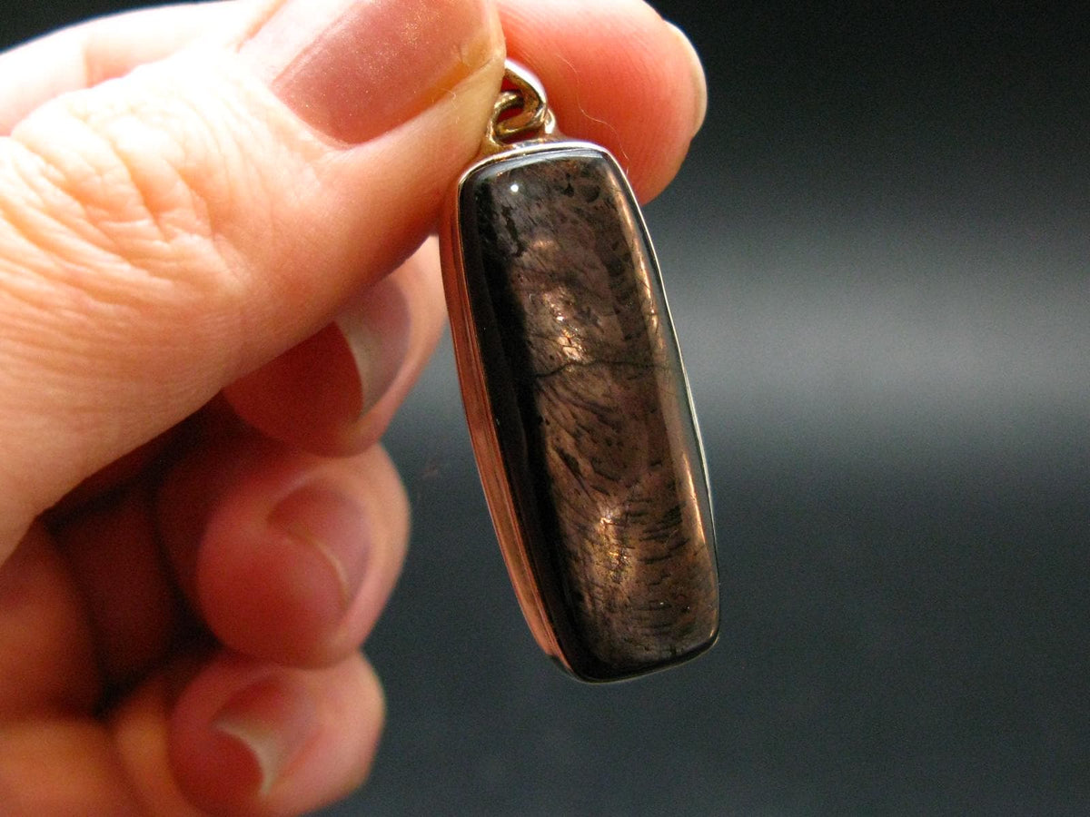 Tumbled Hypersthene Silver Pendant From Canada - 1.6"