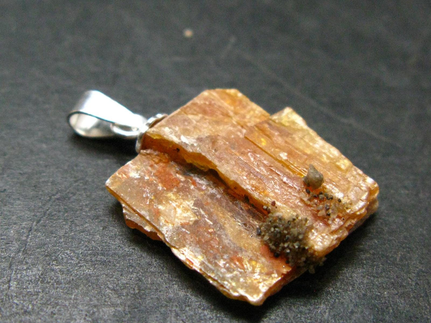 Orange Kyanite Crystal Silver Pendant From Tanzania - 0.9" - 2.15 Grams