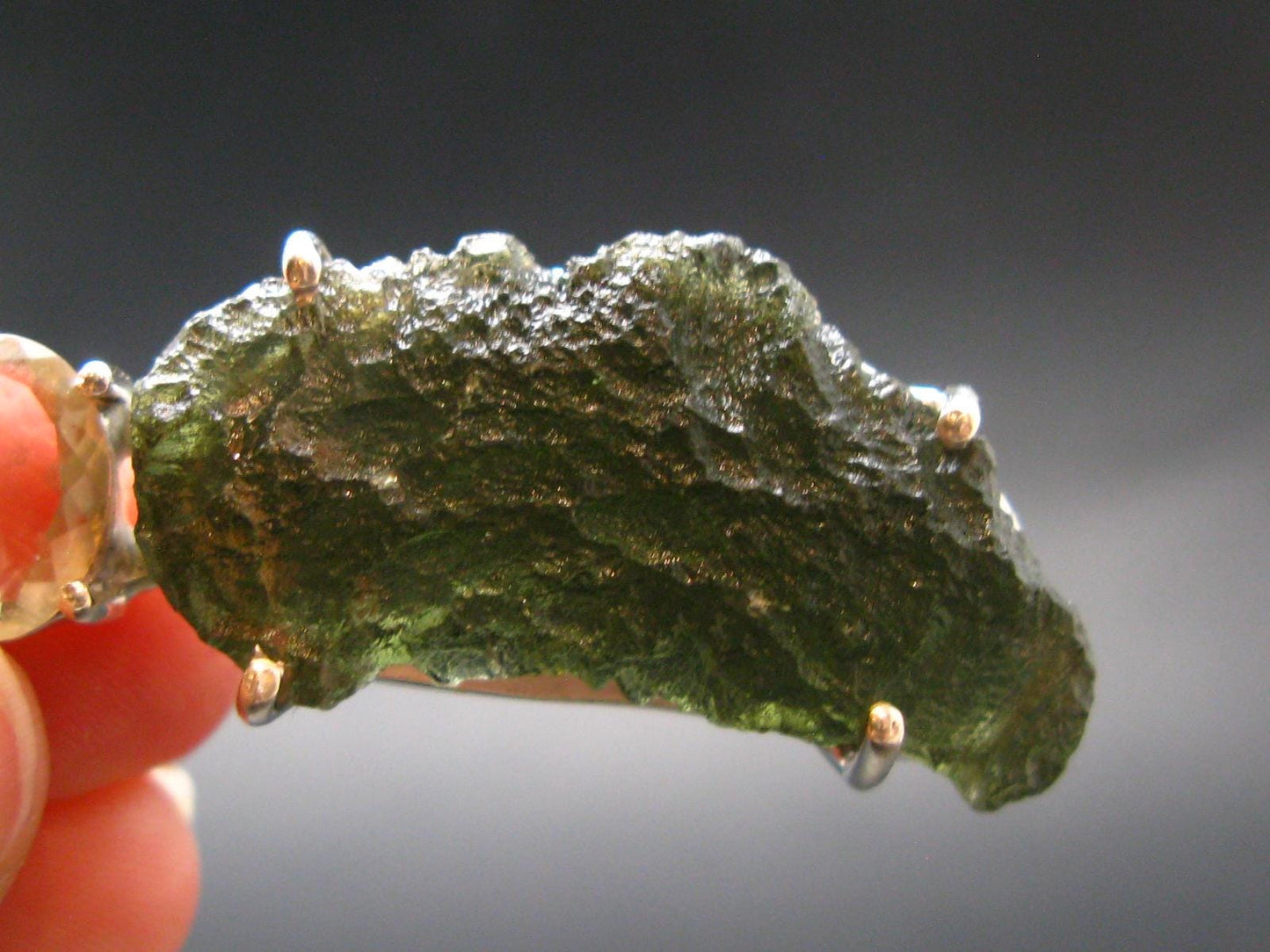 Moldavite & Libyan Tektite Silver Pendant - 2.0" - 7.1 Grams