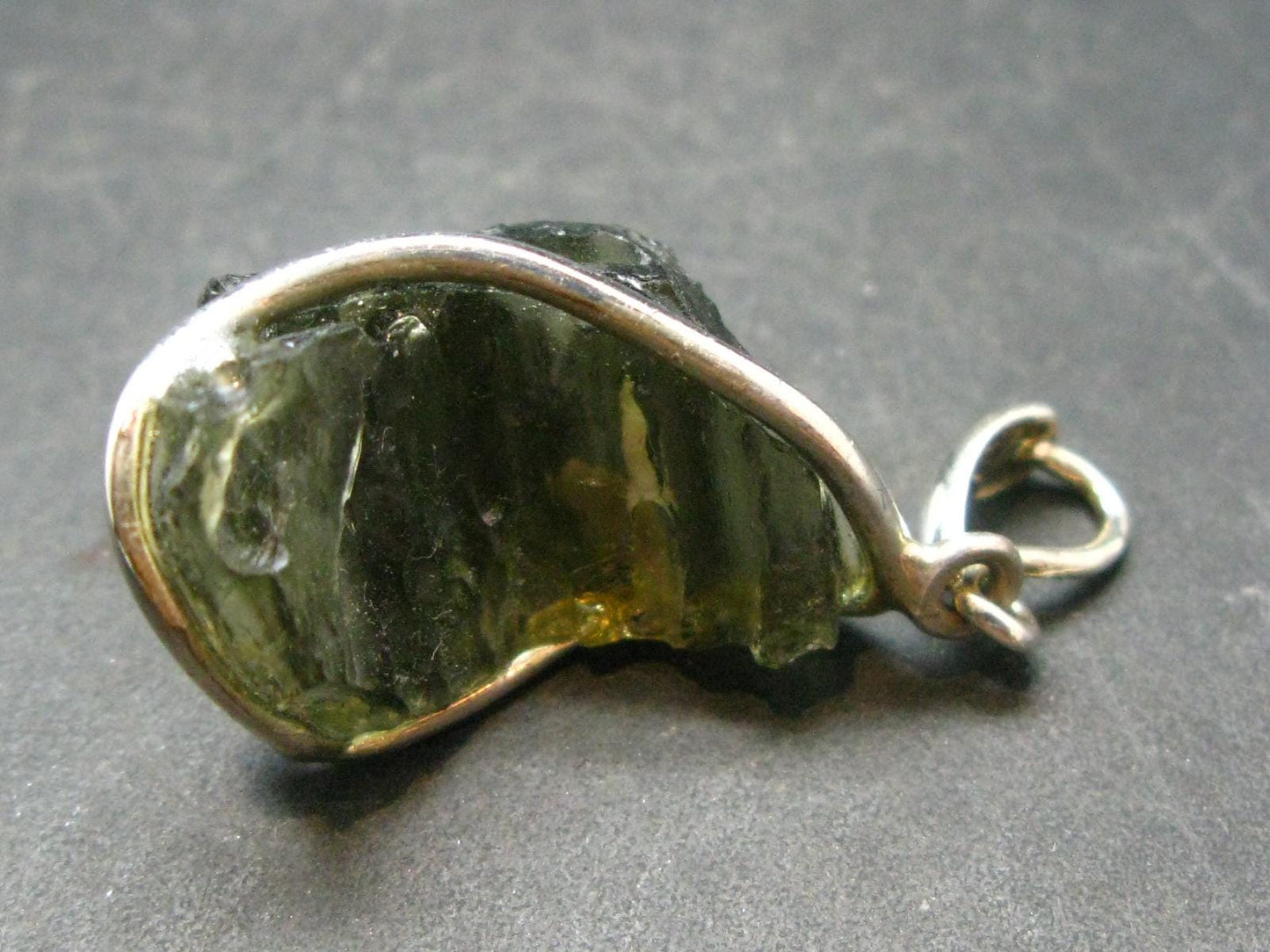 Moldavite Tektite Silver Clover Pendant from Czech Republic - 1.5" - 5.64 Grams