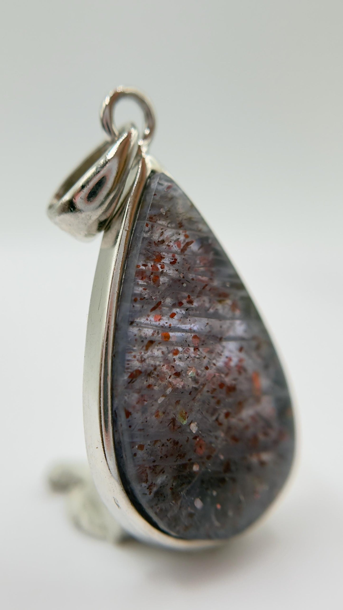 Lattice Sunstone Pendant Rare Gemstone Silver Necklace Natural Sparkling Stone Unique Jewelry Gift