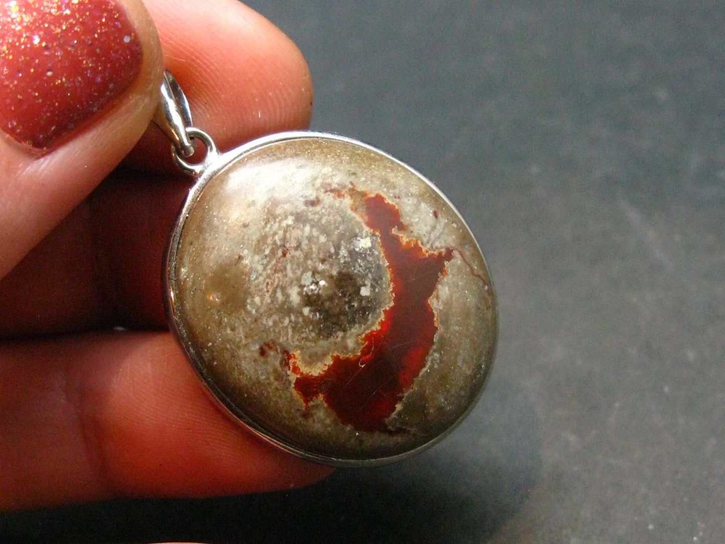 Fire Opal Sterling Silver Pendant From Mexico - 1.4" - 5.68 Grams
