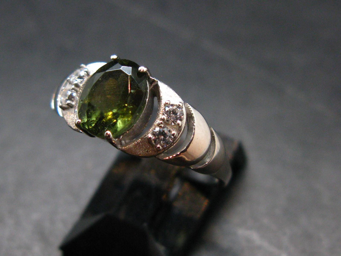 Moldavite Tektite Silver Ring from Czech Republic - Size 7.25 - 2.53 Grams