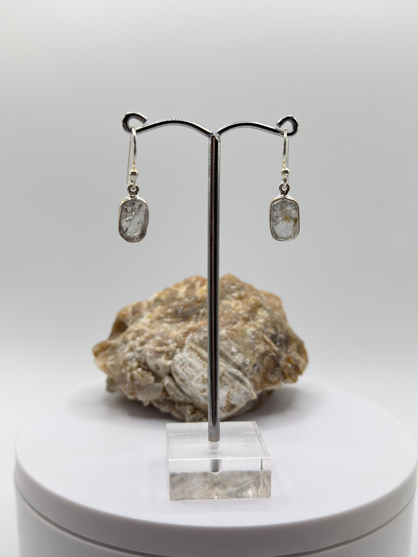 Raw Herderite Crystal Drop Earrings in Sterling Silver - 2.69g