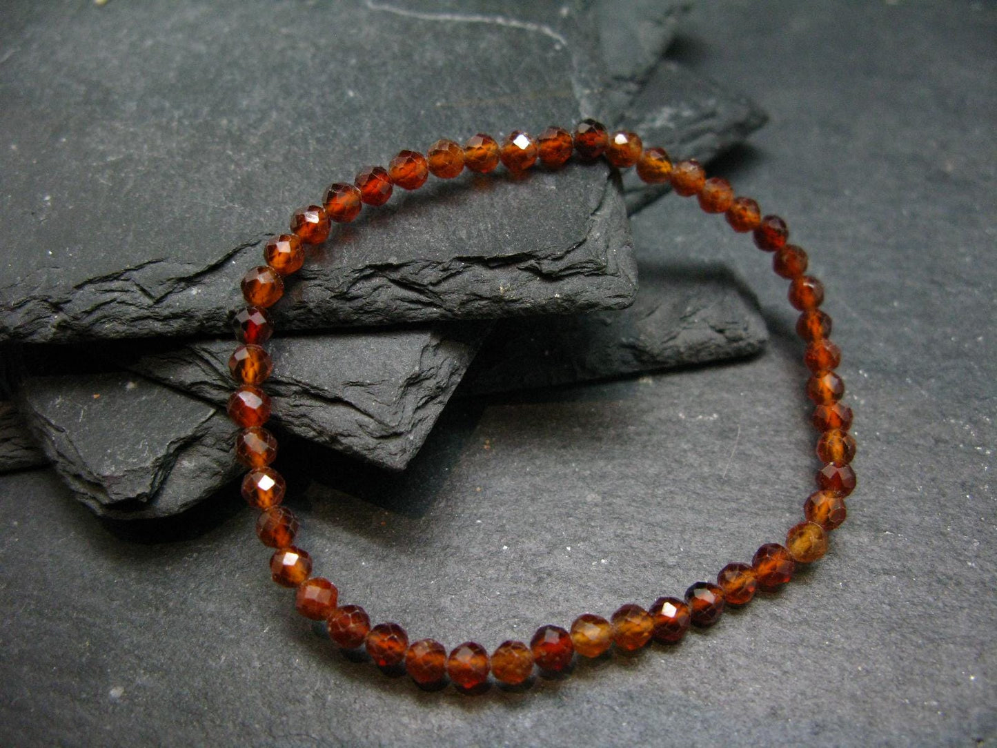 Garnet Hessonite Genuine Bracelet ~ 7 Inches ~ 4mm Facetted Beads