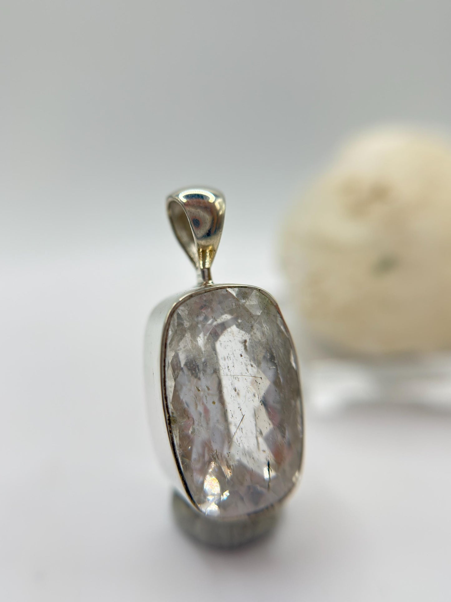 Natural Phenakite (Phenacite) Rectangular Faceted Pendant in Sterling Silver – Clear Crystal Necklace – 4.83 Grams