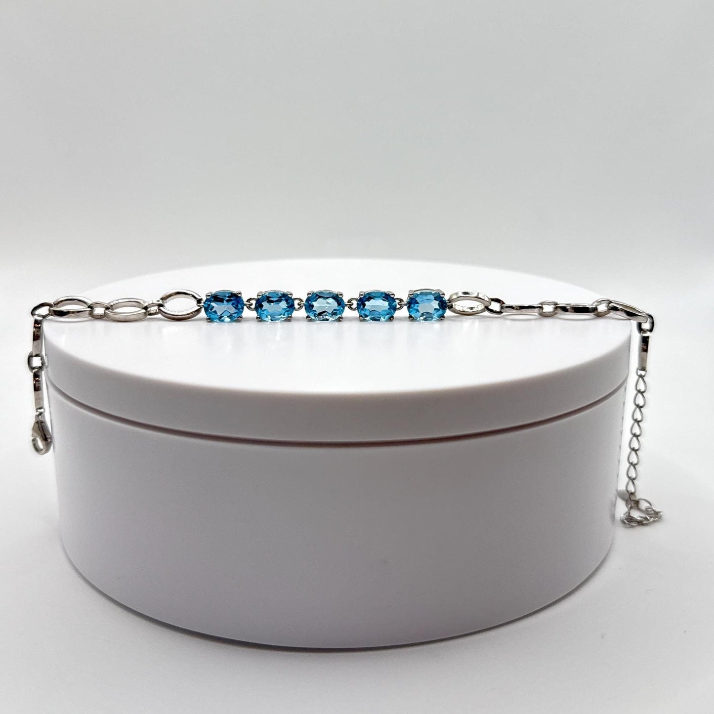 Swiss Blue Topaz Bracelet – Sterling Silver Oval-Cut Gemstone Jewelry - 9.69 Grams