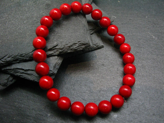 Red Coral Genuine Bracelet ~ 7 Inches ~ 8mm Round Beads