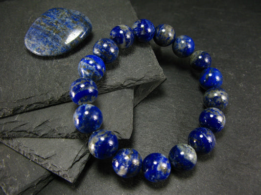 Lapis Lazuli Lazurite Genuine Bracelet ~ 7 Inches ~ 12mm Round Beads