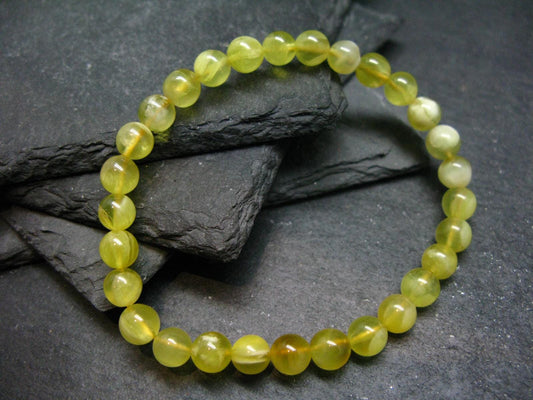 Australian Golden Prehnite Genuine Bracelet ~ 7 Inches ~ 6mm Round Beads
