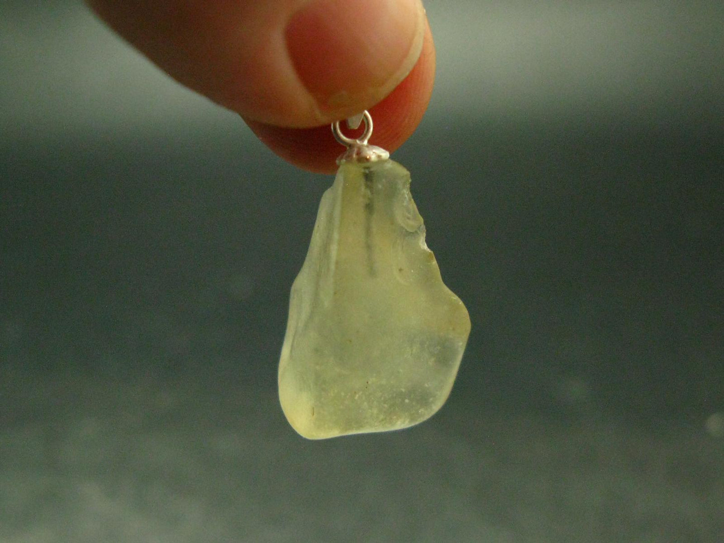 Gem Libyan Desert Glass Tektite Pendant Sterling Silver from Libya - 1.1" - 3.51 Grams