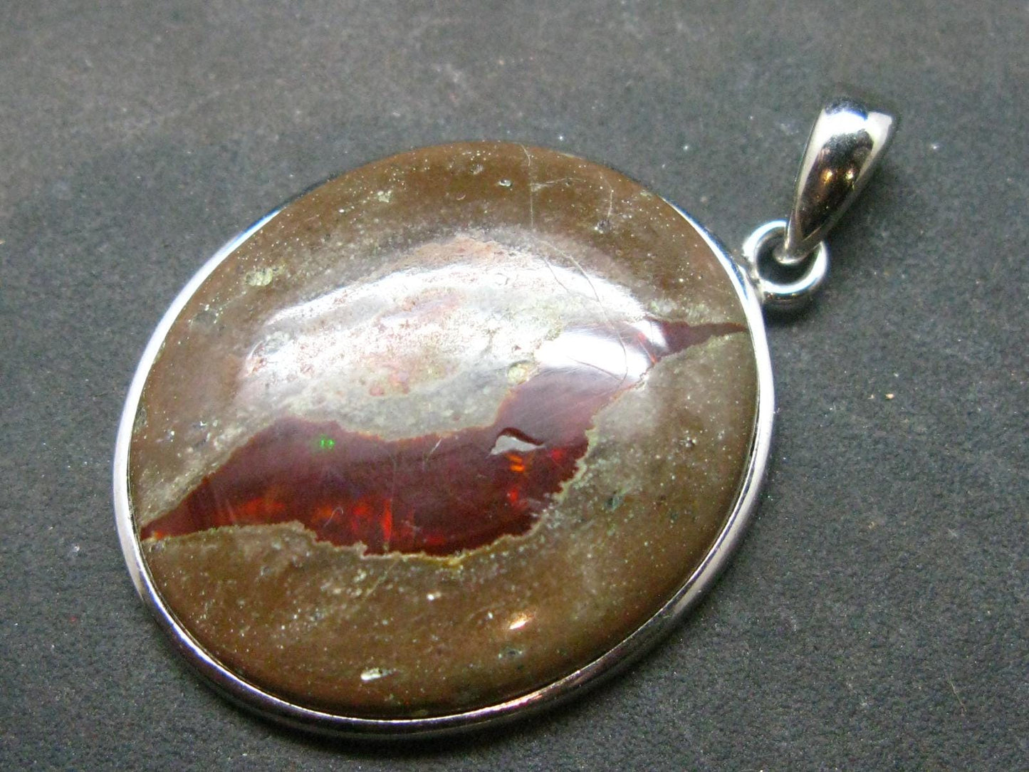 Fire Opal Sterling Silver Pendant From Mexico - 1.4" - 5.68 Grams