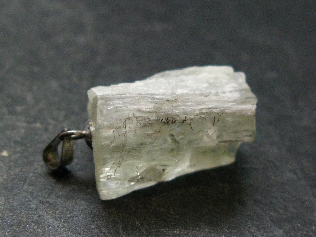 Hiddenite Green Gem Spodumene Silver Pendant Crystal From Brazil - 1.1" - 6.84 Grams