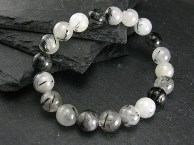 Tourmalinated Quartz w/ Black Tourmaline Genuine Bracelet ~ 7 Inches ~ 10mm Round Beads