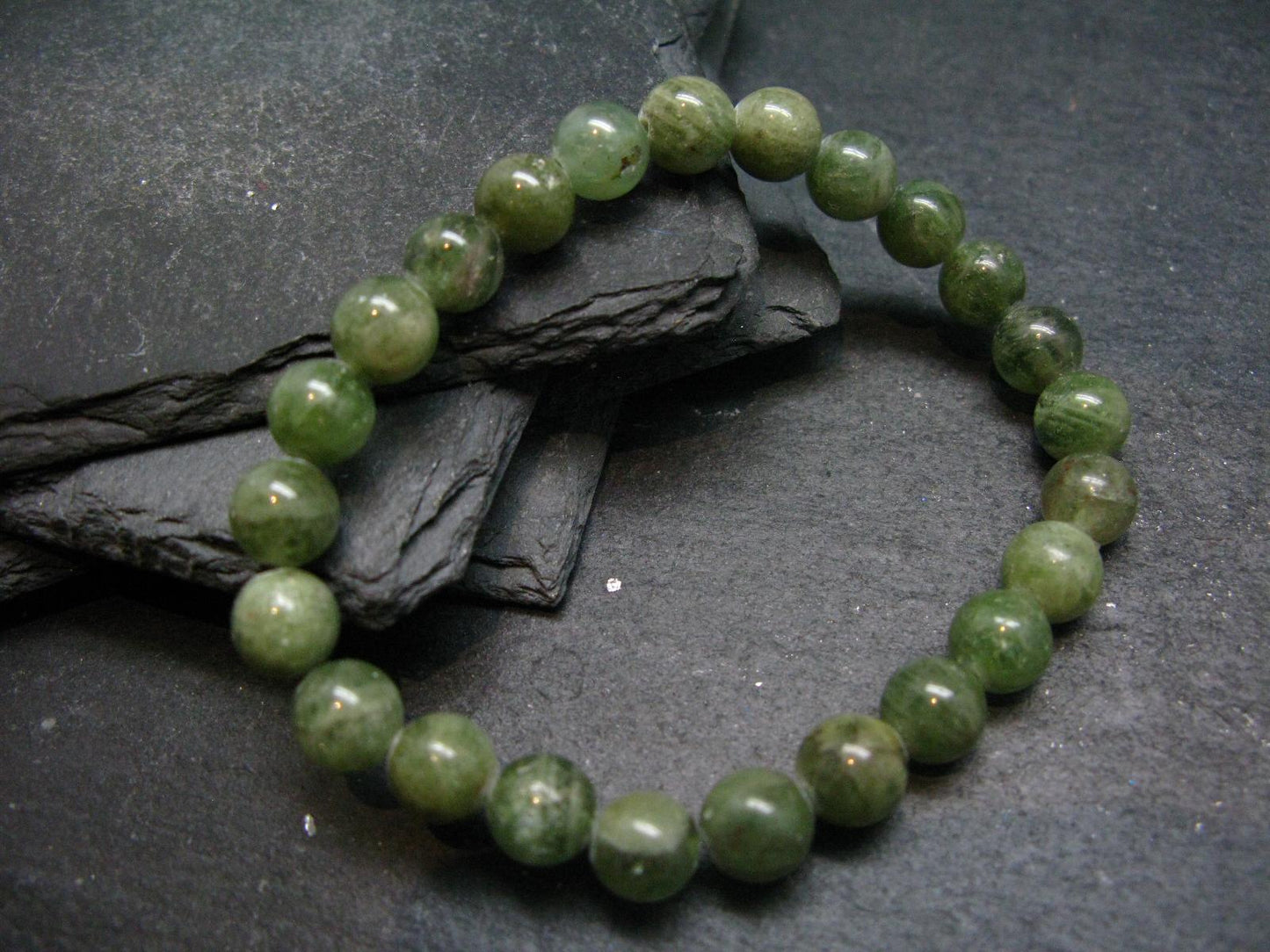 Green Kyanite Genuine Bracelet ~ 7 Inches ~ 8mm Round Beads