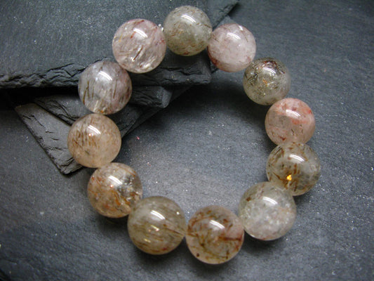 Red Rutilated Quartz Genuine Bracelet ~ 7 Inches ~ 17mm Round Beads