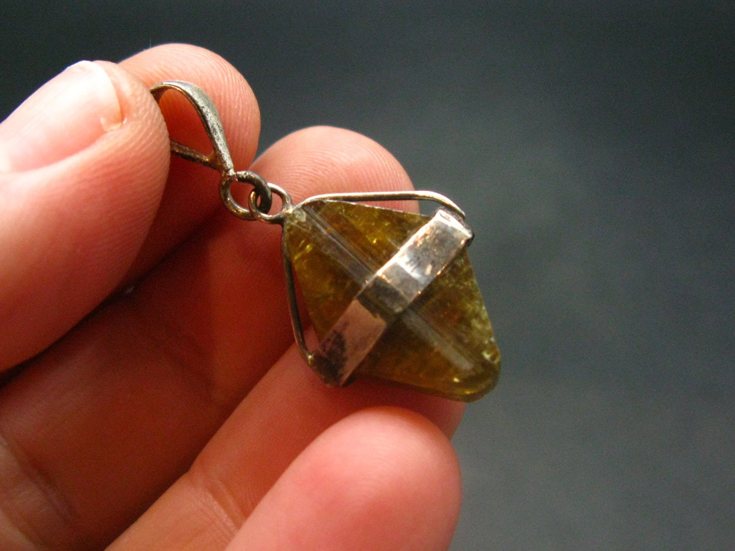 Nice Rare Terminated Epidote Crystal Silver Pendant From Peru - 1.3" - 3.30 Grams