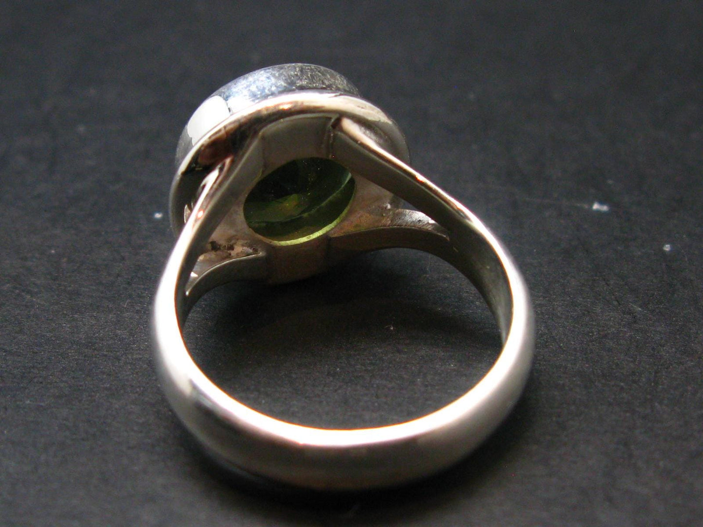 Moldavite Tektite Facetted Silver Ring from Czech Republic - Size 9.75 - 8.68 Grams