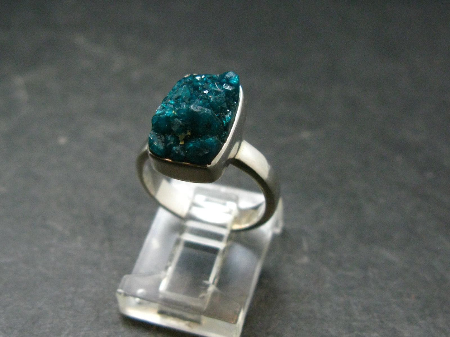 Emerald Green Dioptase Crystal Silver Ring from Congo - 4.05 Grams - Size 5