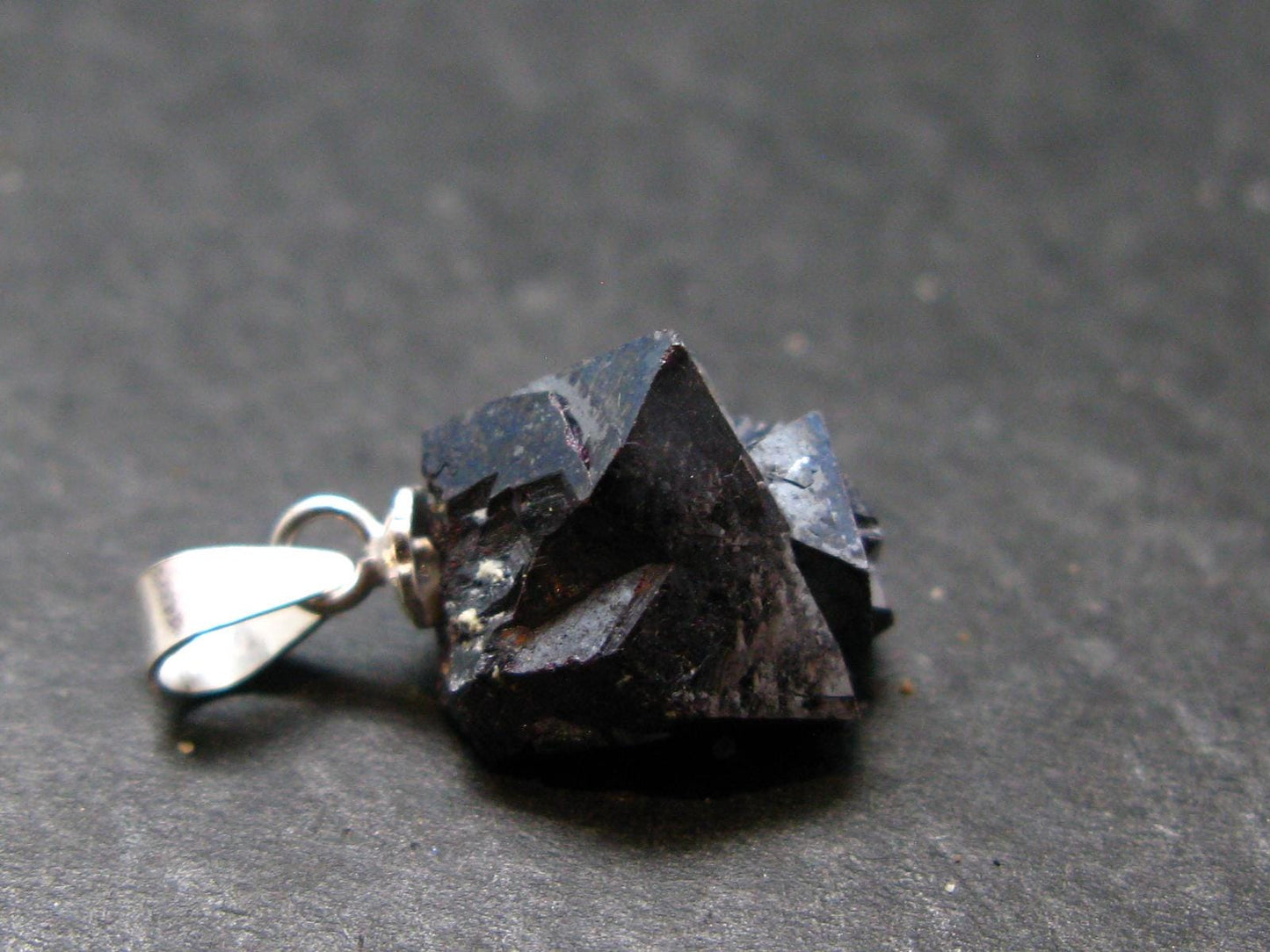 Metallic Silver Black Cuprite Sharp Octahedral Crystal Silver Pendant From Russia - 3.0 Grams