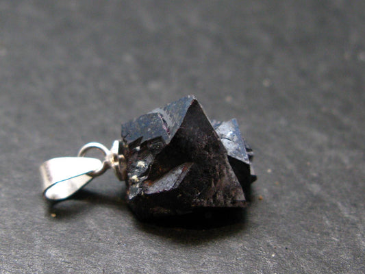Metallic Silver Black Cuprite Sharp Octahedral Crystal Silver Pendant From Russia - 3.0 Grams