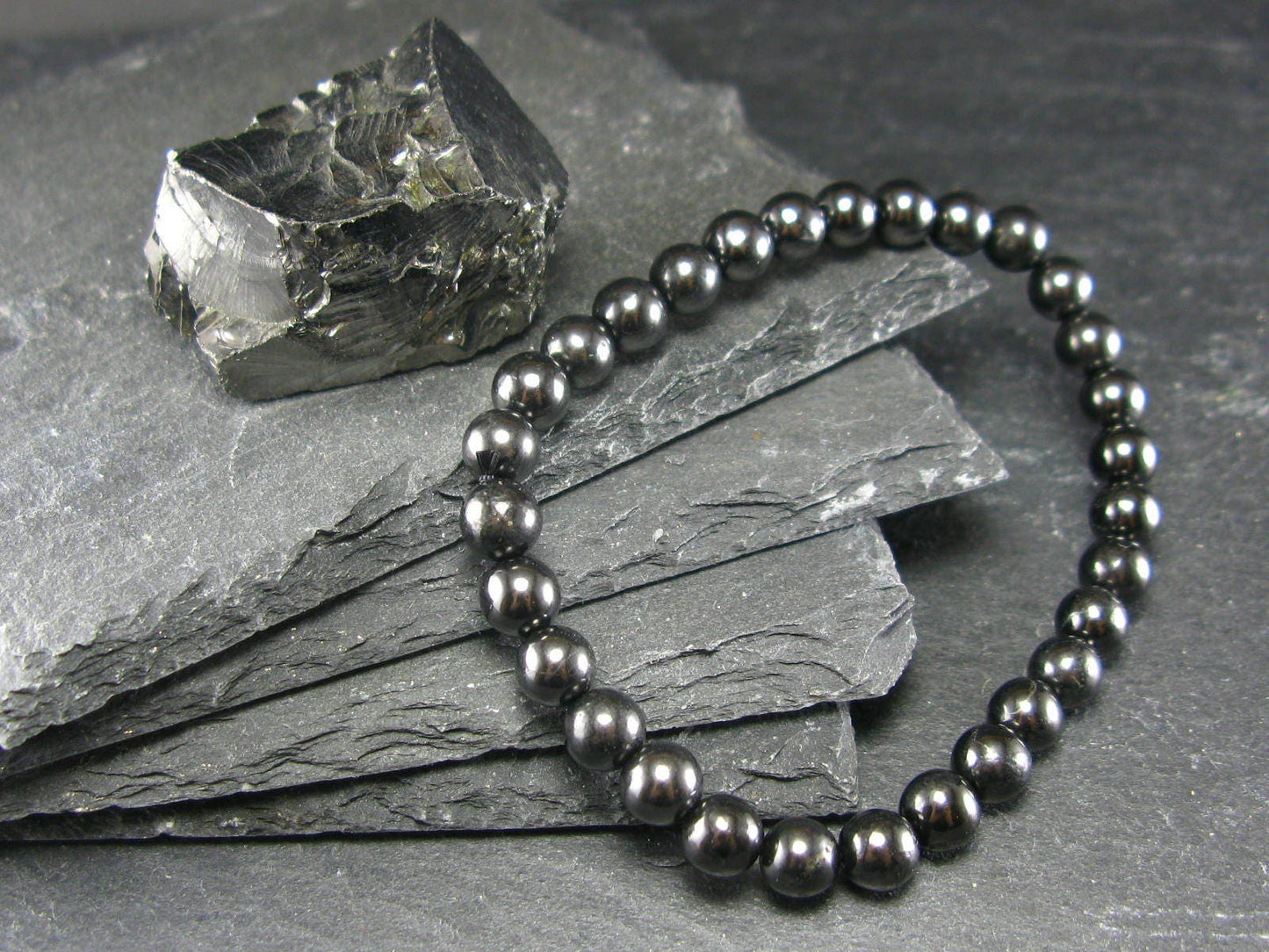 Shungite Genuine Bracelet ~ 7 Inches ~ 6mm Round Beads