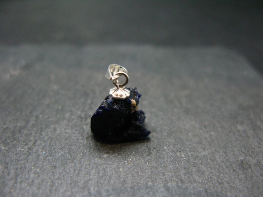 Saturated Blue Azurite Rough Crystal Sterling Silver Pendant from Mexico - 0.6" - 1.53 Grams