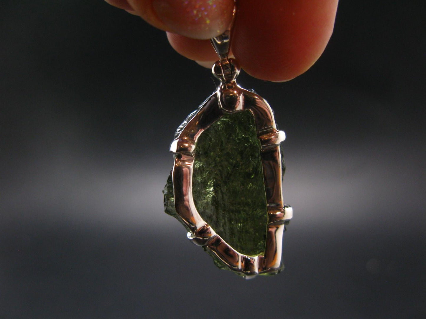 Moldavite Tektite Silver Dragon Pendant from Czech Republic - 1.7" - 6.29 Grams