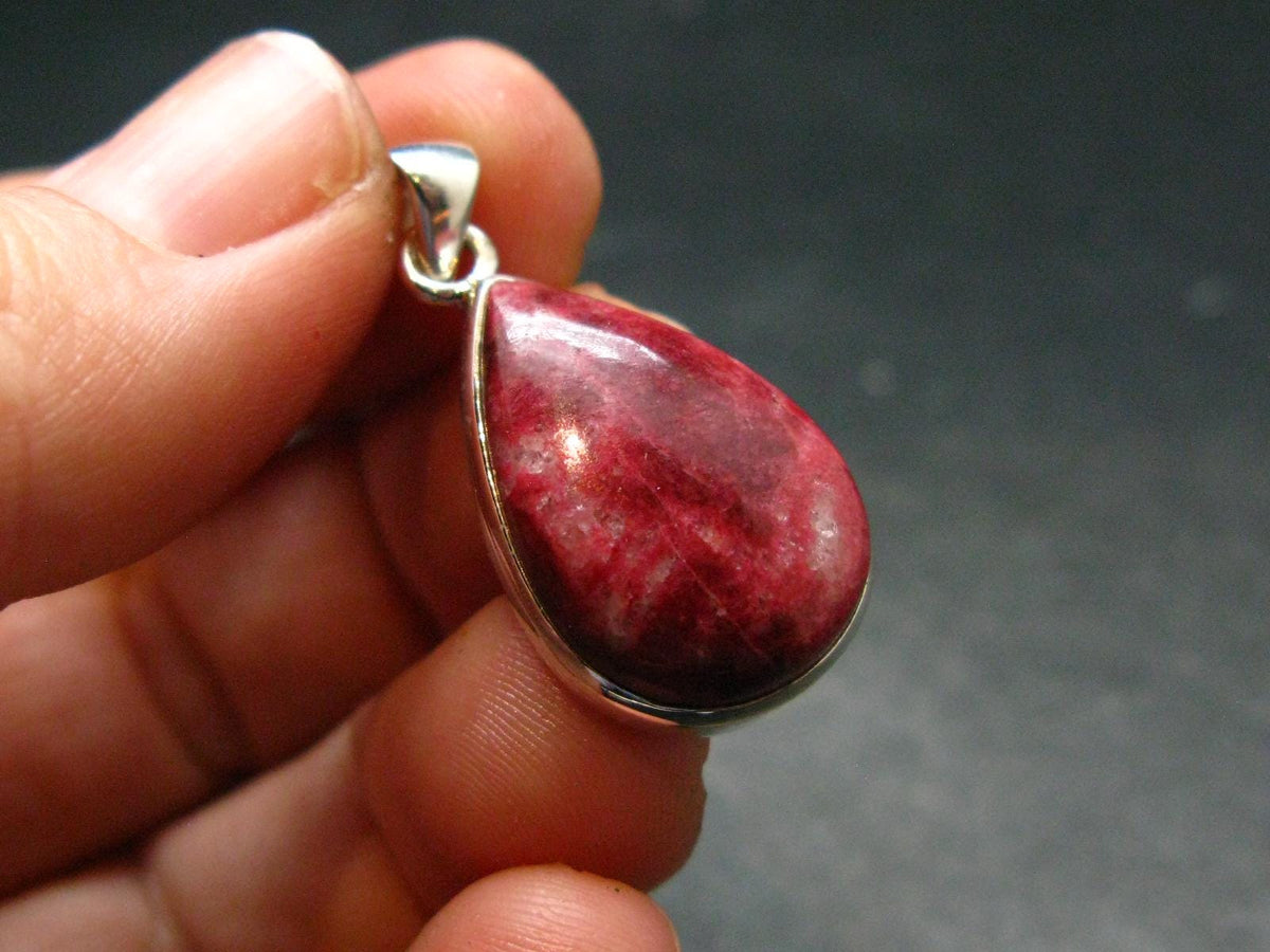 Thulite Silver Plated Pendant From Norway - 1.2" - 4.04 Grams