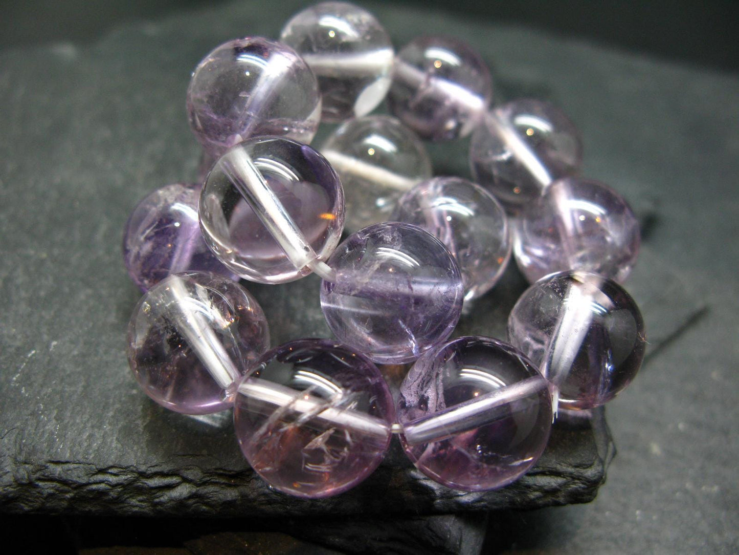 Ametrine Genuine Bracelet ~ 7.5 Inches ~ 15mm Round Beads