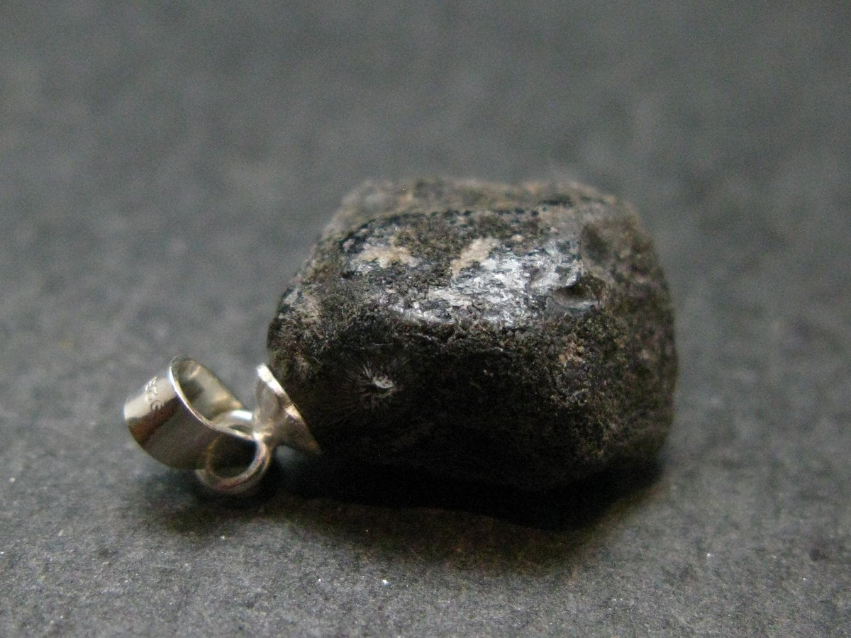 Apache Tear Obsidian Crystal Silver Pendant From Mexico - 0.8" - 2.17 Grams