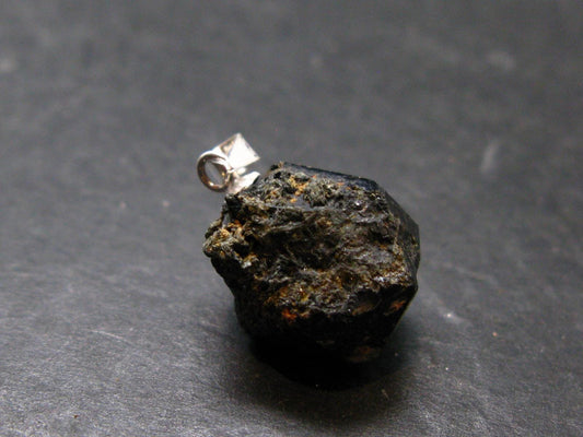 Sharp Black Melanite Andradite Garnet Silver Pendant From Mali - 0.8" - 3.65 Grams