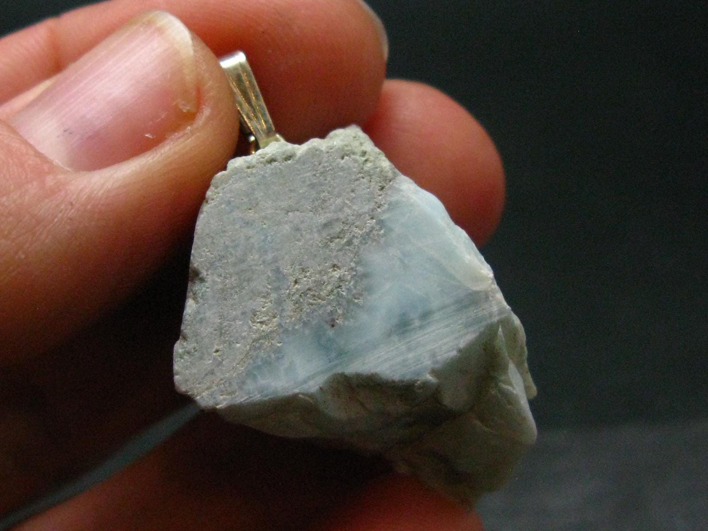 Rare Blue Larimar Pectolite Silver Pendant From Dominican Republic - 1.3"