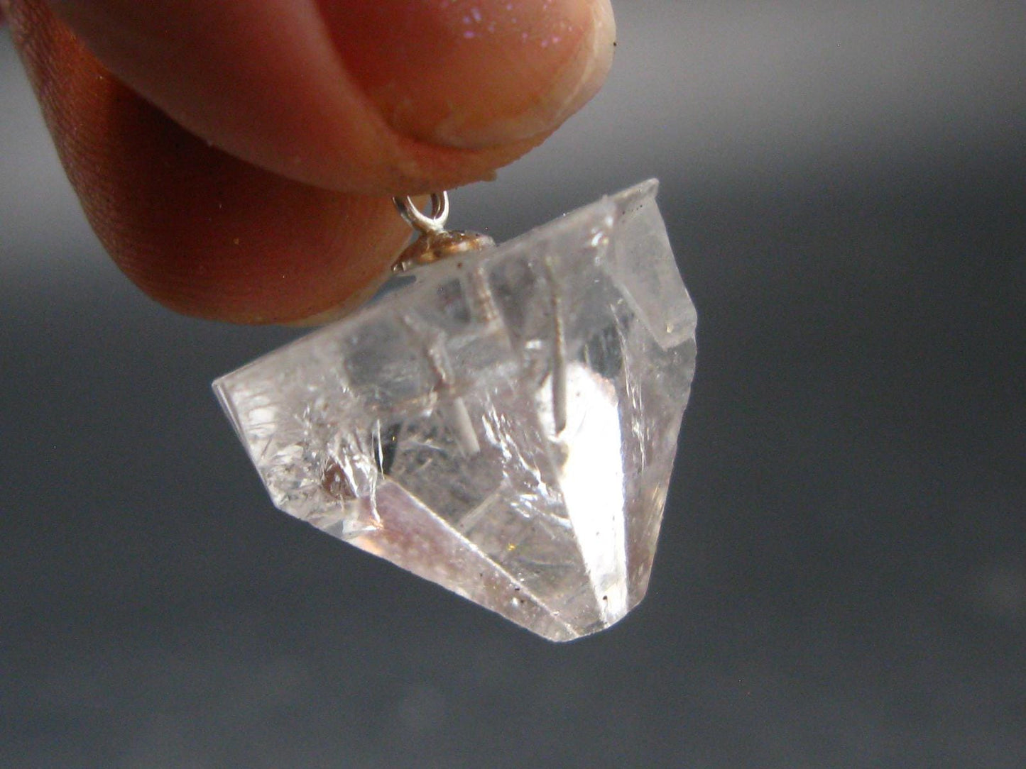 Clear Apophylite Apophyllite Crystal Silver Pendant From India - 0.9" - 4.2 Grams