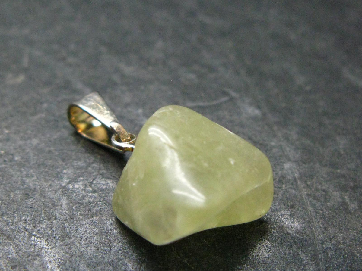 Rare Gemmy Yellowish-Green Brazilianite Terminated Crystal Silver Pendant From Brazil - 0.7" - 1.67 Grams