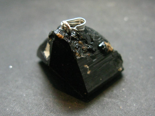 Black Tourmaline Schorl Silver Pendant From Brazil - 1.1"