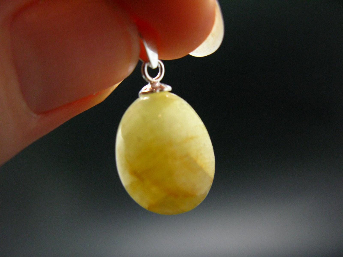 Yellow Sapphire Corundum Polished Crystal Silver Pendant From Sri Lanka - 0.9" - 17.50 Carats