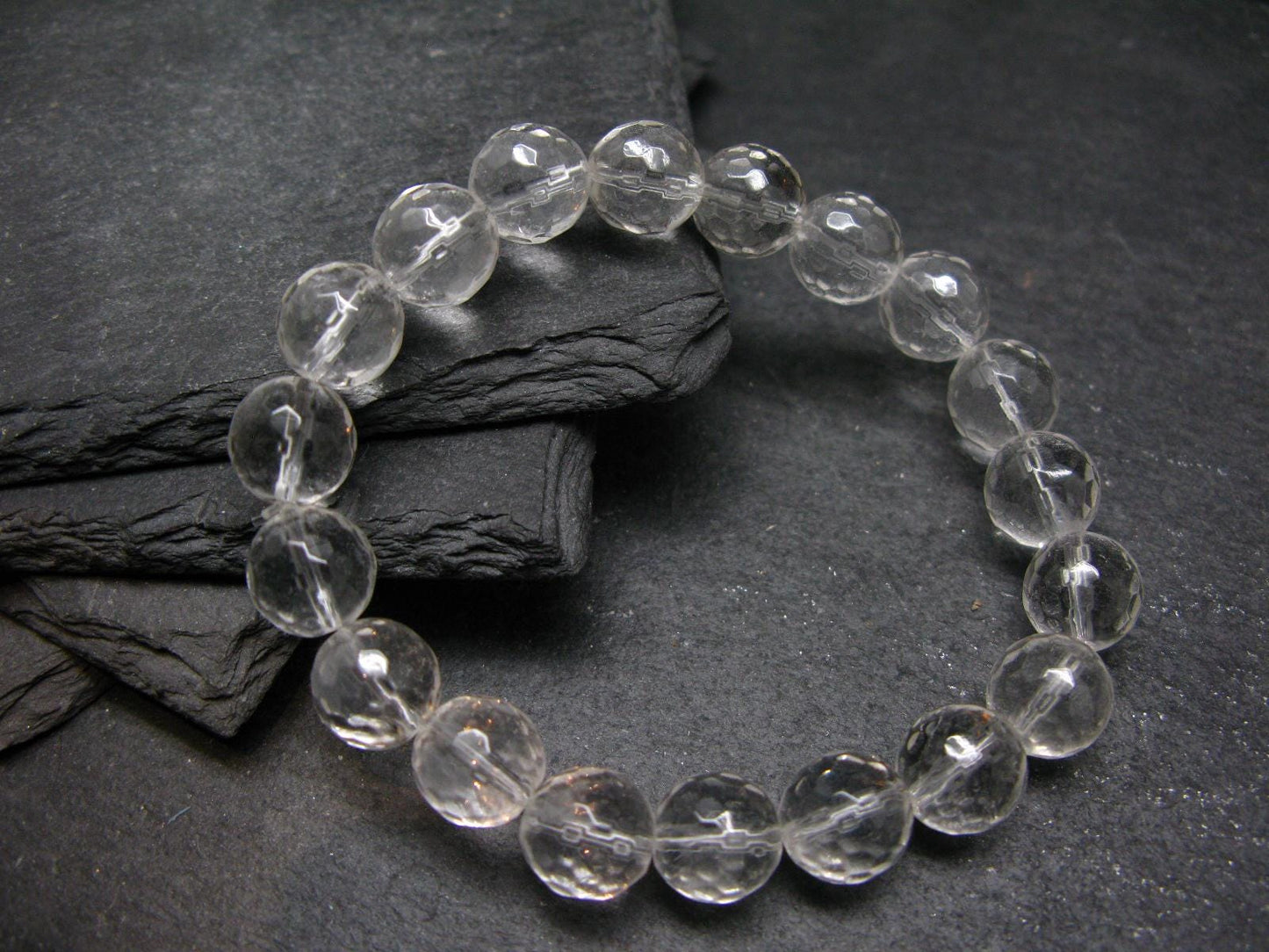 Clear Quartz Genuine Bracelet ~ 7 Inches ~ 10mm Facetted Beads