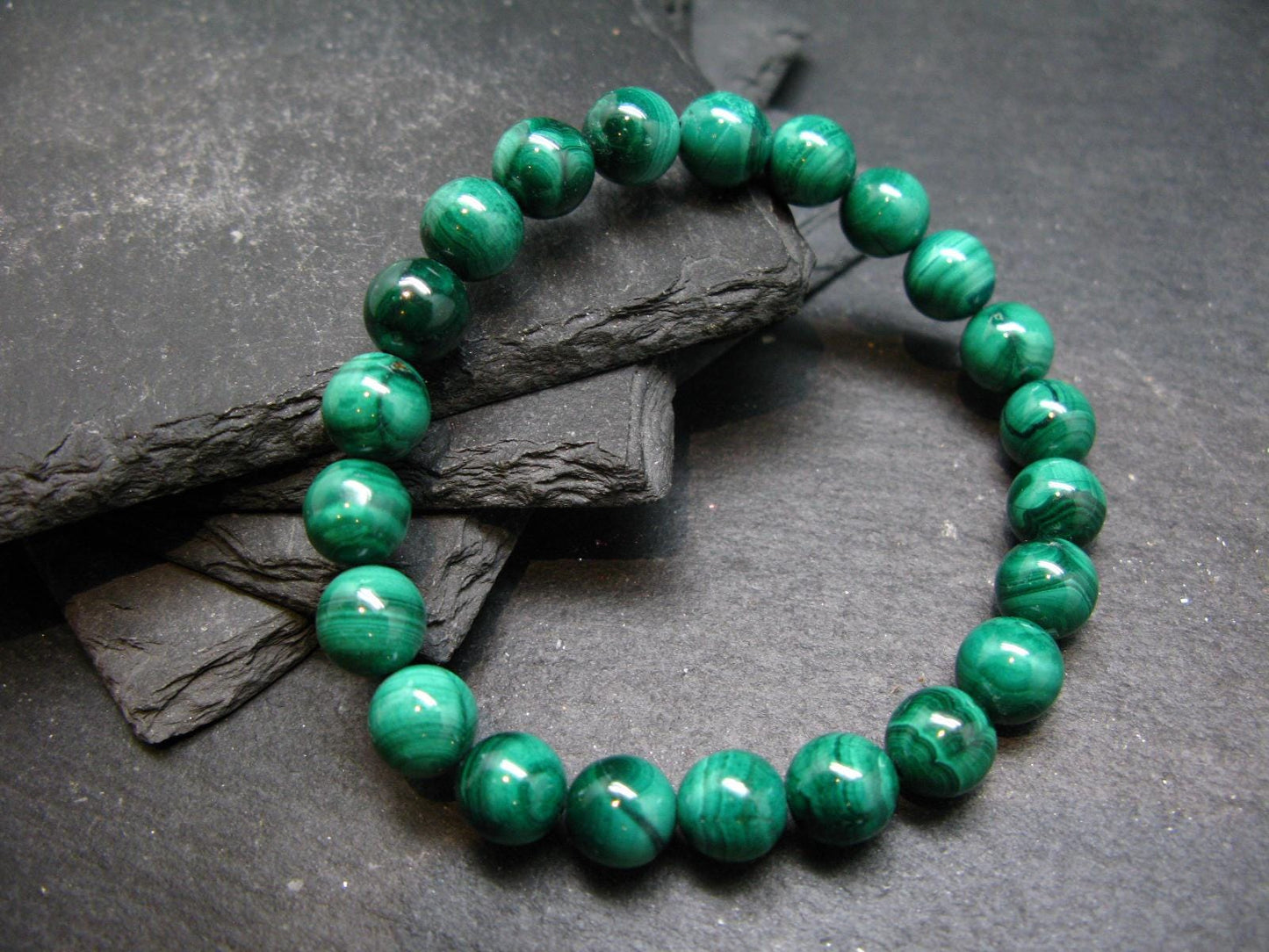 Malachite Genuine Bracelet ~ 7 Inches ~ 8mm Round Beads