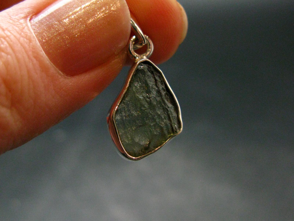 Moldavite Tektite Silver Pendant from Czech Republic - 1.0" - 1.56 Grams